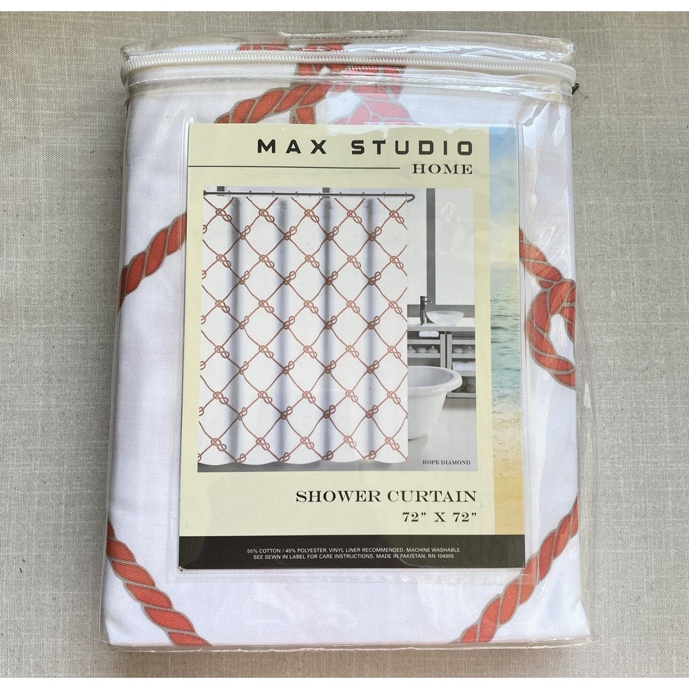Max‎ Studio Shower Curtain  72x72 Rope Diamond Nautical Coastal White Coral